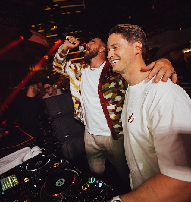 Later that night, Kelce was seen partying with DJ Kygo at XS nightclub in Las Vegas.