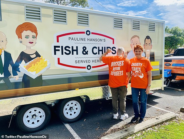 One Nation leader Pauline Hanson (right) visited a Brisbane tent city in Steven Miles' Murrumba electorate last week to hand out free fish and chips.