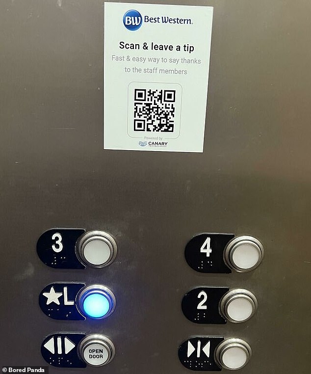 Customers around the world have shared absurd service fee demands online and Bored Panda has collected the most outrageous ones in an online gallery.  Including a person who spotted a QR code in a hotel elevator asking guests to scan it and tip staff