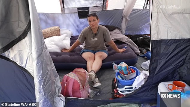 Kristine Meakins and her four children, aged two, five, eight and 15, have been living in a tent at a caravan park in South Perth for the past two weeks.
