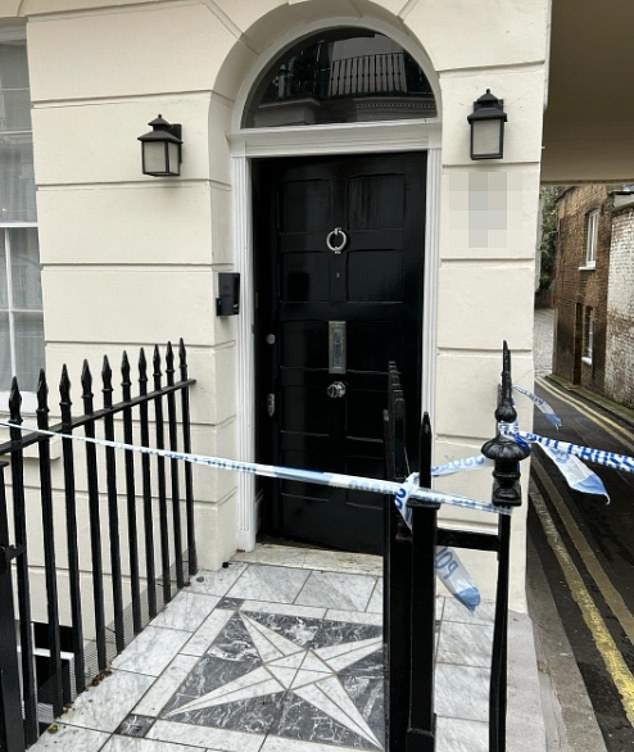 The front door of the house on Stanhope Place. Eyewitnesses say police forced the door open to access the property after receiving concerned calls from the woman's friends.