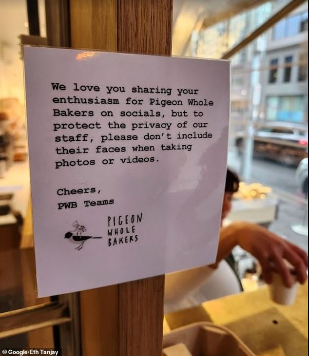 Popular Hobart bakery Pigeon Whole Bakery has put up signs in its store asking customers not to film staff.