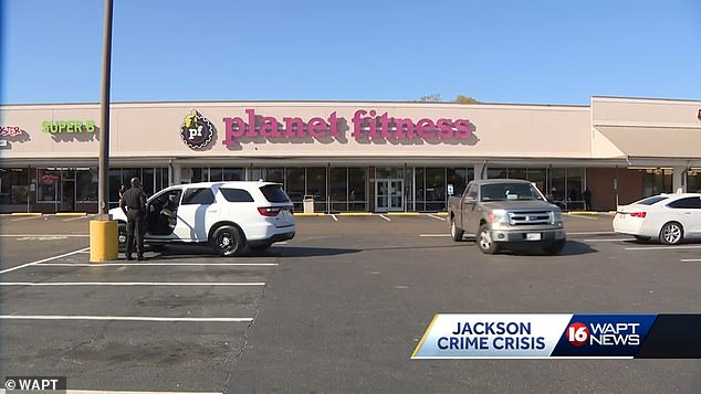 At least 28 Planet Fitness locations have been the target of bomb threats after the gym franchise sparked fury for banning a customer who shared a photo of a transgender woman shaving in the bathroom.  Pictured: A location targeted by bomb threats in Jackson, Mississippi