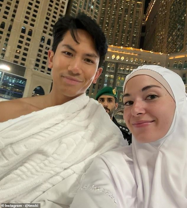 Prince Abdul Mateen of Brunei and his wife Anisha Rosnah posted a selfie of themselves wearing white robes known as Ihram clothes.  All pilgrims must wear these robes at certain times of Umrah