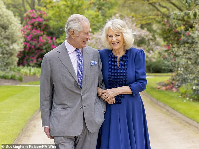 King Charles III looked good in a newly released photograph of himself with Queen Camilla, taken by portrait photographer Millie Pilkington, in the gardens of Buckingham Palace on April 10, the day after their 19th wedding anniversary.  The image was published to commemorate the first anniversary of his Coronation.