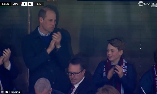 Prince William and Prince George were seen celebrating Aston Villa's first goal against Lille.