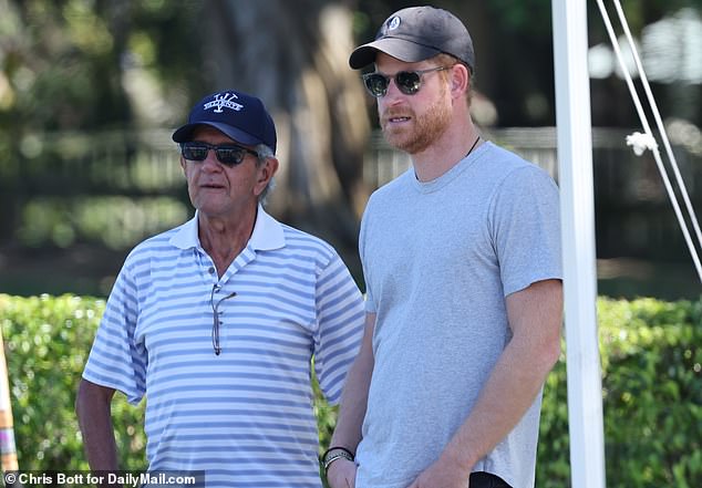 Prince Harry makes another cameo in the posh world of polo as he meets with players on the sidelines of the US Open quarter-finals.
