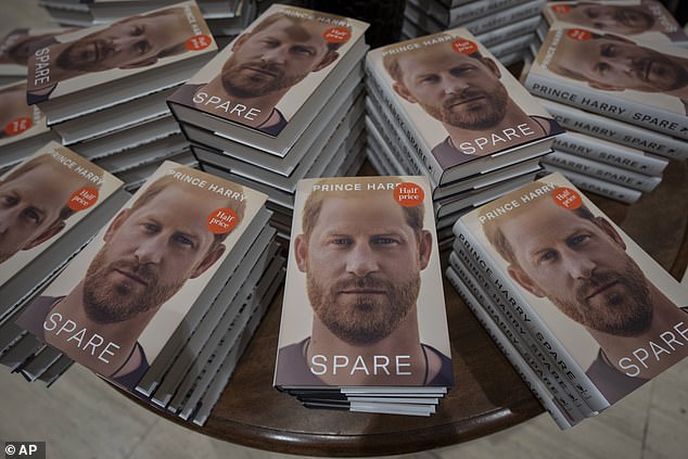 Copies of Prince Harry's memoir 'Spare' are displayed in a London bookstore in January 2023.