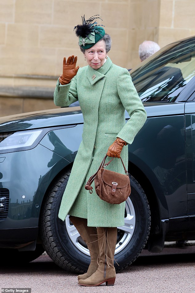 Princess Anne was pictured yesterday greeting a crowd of royal fans outside St George's Chapel in Windsor.