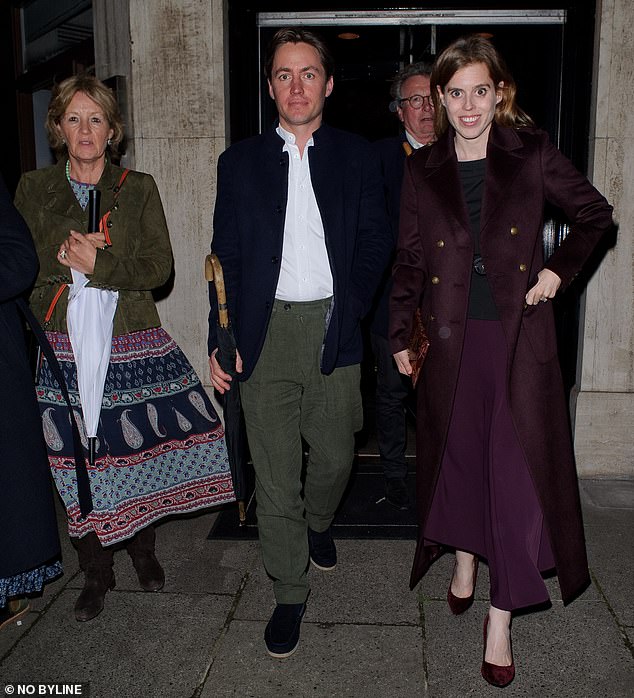 Princess Beatrice was the vision of elegance in a burgundy ensemble as she joined her husband and in-laws for dinner.