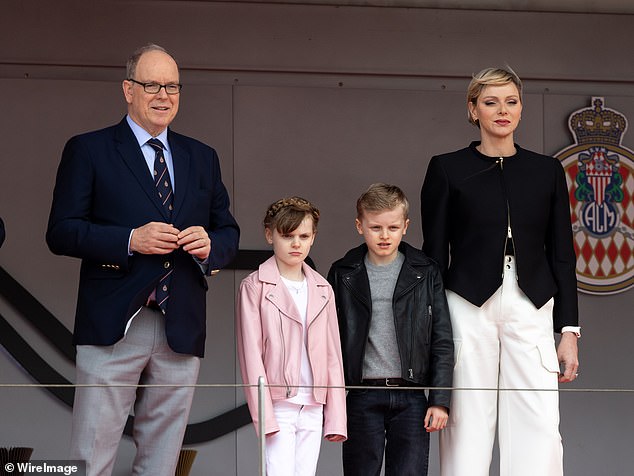 The royal couple were photographed, along with their twin children, Princess Gabriella and Prince Jacques, at the 2024 E-Prix taking place today at the Circuit de Monaco in Monte Carlo.