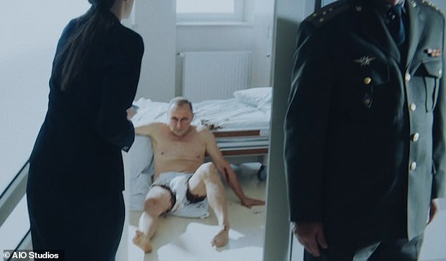 The AI-rendered version of Putin, who has been given a British accent, can be seen in the film soiling a diaper seconds after the trailer begins.
