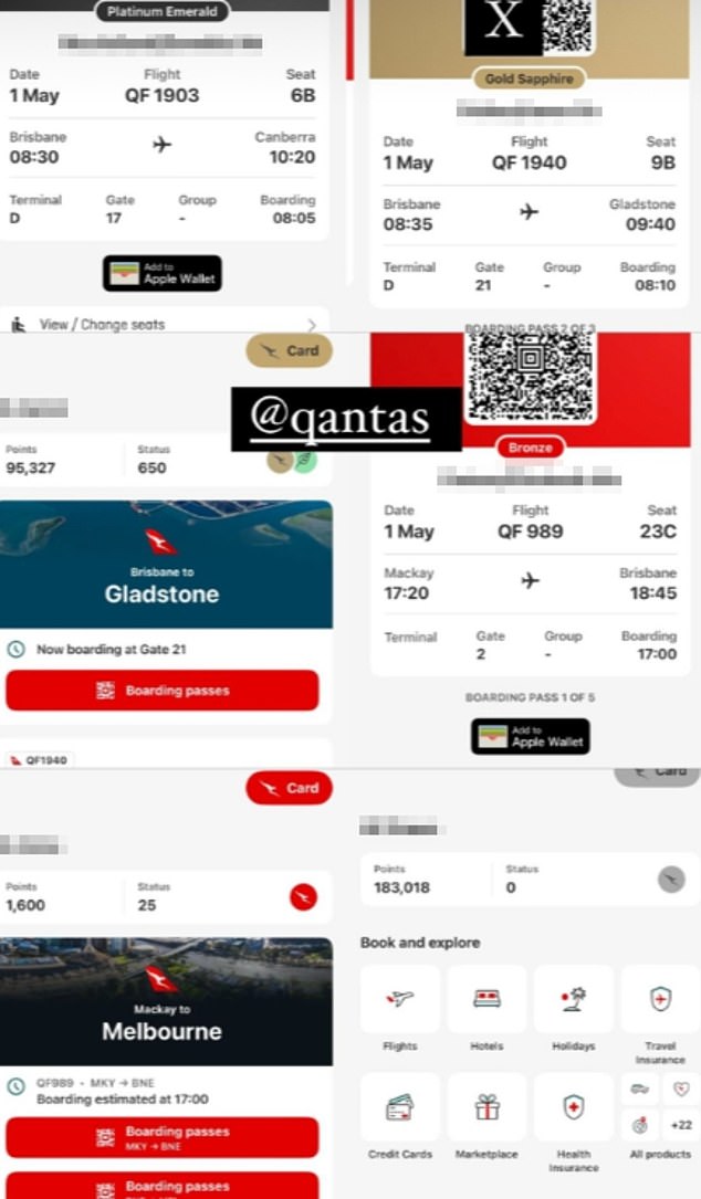 Daily Mail Australia understands customer names, flight details and boarding passes appeared on strangers' mobile apps.
