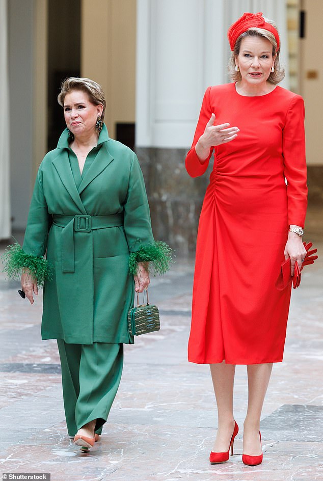 Queen Mathilde of Belgium and Grand Duchess Maria Theresa of Luxembourg began the second day of the royal state visit on Wednesday with a tour of an art exhibition in Brussels.