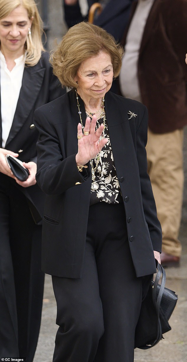 Queen Sofia of Spain, 85, has been rushed to hospital.  Photographed on Monday at the tribute to Fernando Gómez-Acebo y Borbón.