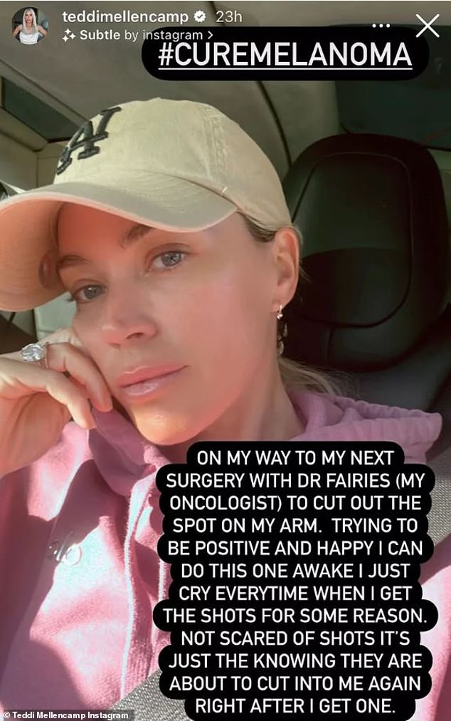 Real Housewives of Beverly Hills alum Teddi Mellencamp revealed she underwent her 15th melanoma surgery this week