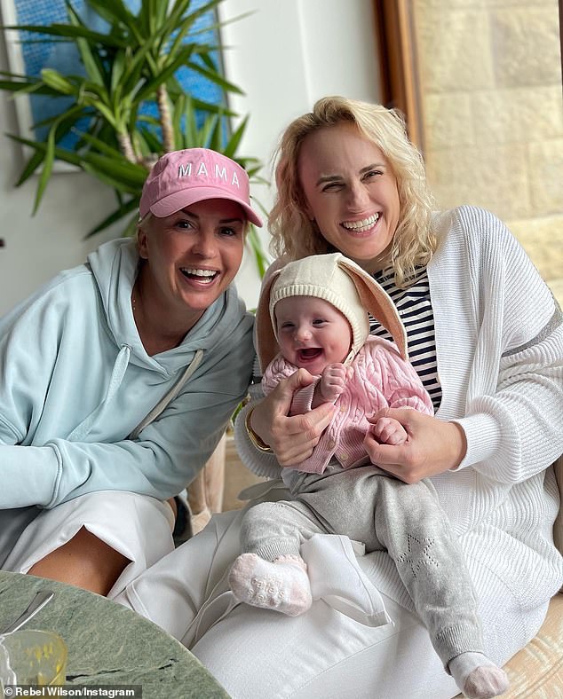 Rebel Wilson has revealed she is looking to move to the UK to send her 18-month-old daughter Royce to school (pictured Rebel's fiancée Ramona and daughter Royce).