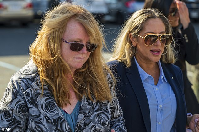 Asa Ellerup, left, the estranged wife of Long Island serial murder suspect Rex Heuermann, arrives at court in Riverhead, New York, on Wednesday, April 17, 2024.