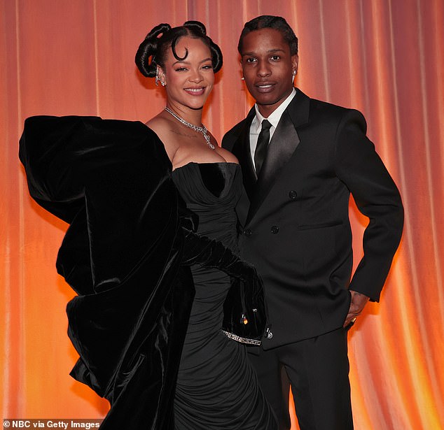 Rihanna with A$AP Rocky in January 2023. The couple are parents to children RZA, 22 months, and Riot, seven months.