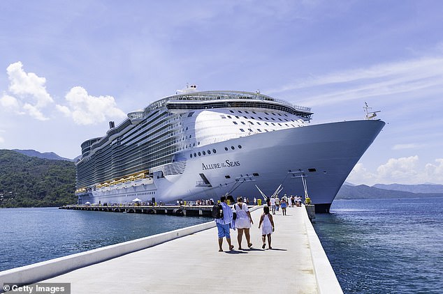 Cruise operator Royal Caribbean said this week that growing demand for vacations at sea has allowed it to sell tickets at record prices.  In the photo, passengers disembark from the Royal Caribbean cruise ship Allure of the Seas.