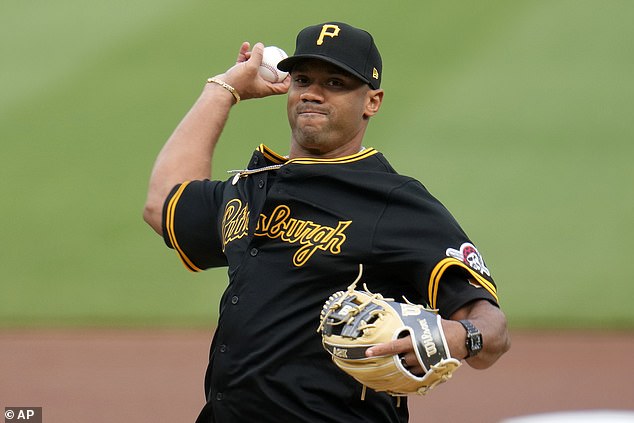 Russell Wilson threw an impressive first pitch at PNC Park before the Pirates-Red Sox game
