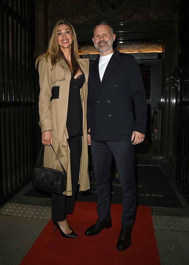 Retired Manchester United footballer Ryan, 40, and Zara, who have been in a relationship since 2021, are said to be expecting their first child later this year (pictured together in Manchester earlier this month).