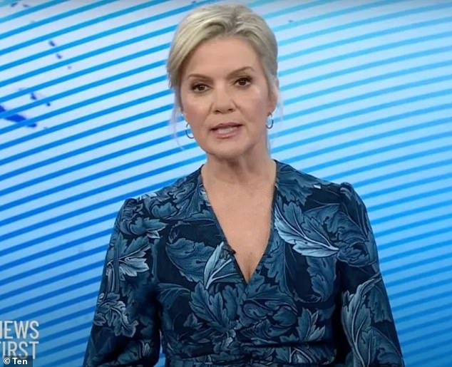 Veteran news presenter Sandra Sully, 59, (pictured) was left blushing after she accidentally reported that Pauline Hanson is fighting and claims she is a 'rapist' in a humiliating live TV gaffe on Monday's edition of 10NewsFirst.