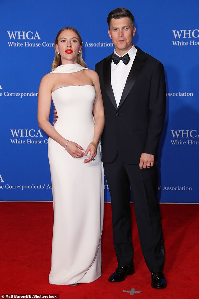 Scarlett Johansson looked every inch the glamorous movie star while supporting her husband Colin Jost at the White House Correspondents' Dinner on Saturday.