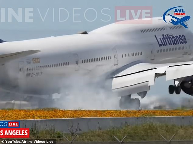 On Tuesday, a Lufthansa Airlines Boeing 747 was forced to abort its landing after bouncing violently off the runway twice.