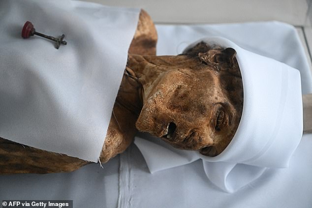 People whose bodies were naturally preserved and mummified after burial (pictured) were discovered in the San Bernardo municipal cemetery