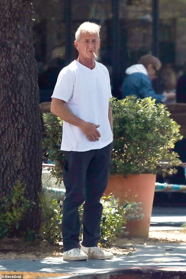 Sean Penn took a smoke break when out in Malibu on Thursday