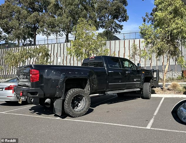 A photo posted on social media on Sunday of a giant GMC van taking up two spots at Burwood Brickworks in Melbourne's southeast sparked outrage.