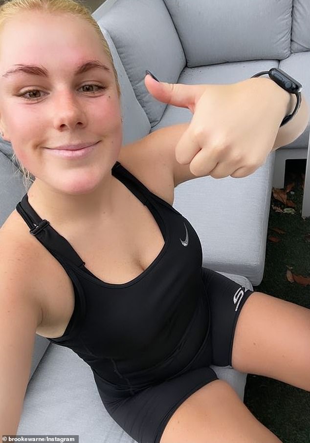 Brooke Warne (pictured) took to social media on Monday to mark an incredible health milestone after giving up alcohol.