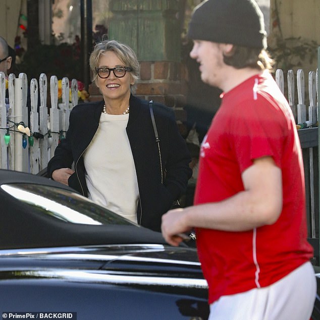 Sharon Stone, 66, looked effortlessly chic as she was joined by her youngest son, Quinn, as the couple grabbed a bite to eat together in Beverly Hills on Wednesday.