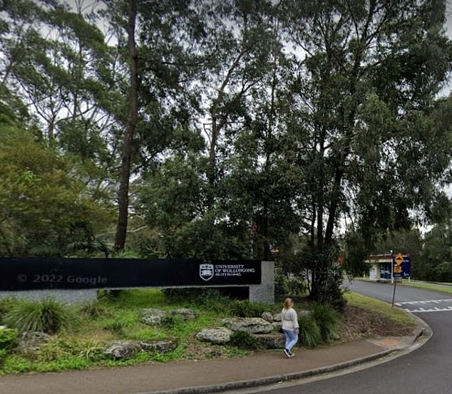 CCTV footage showed the 14-year-old girl, along with her 15-year-old companion, entering the University of Wollongong campus along Northfields Avenue (pictured) before threatening a man with a knife and demanding money.