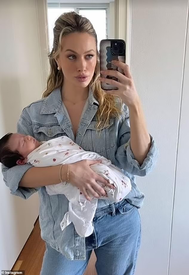 Simone Holtznagel had her fans in stitches on Saturday after she shared a hilarious video on social media featuring her two-week-old daughter Gia.  Both in the photo