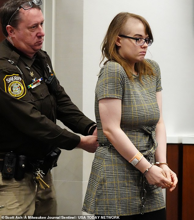 Morgan Geyser is pictured in a Milwaukee courtroom Thursday, where two experts warned it was too dangerous to release her.  A judge agreed and she will remain in custody.