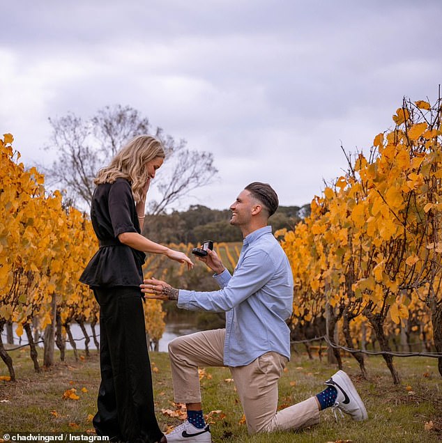 AFL star Chad Wingard proposed to partner Lilly Lloyd in a romantic setting in a Victorian wine cellar.