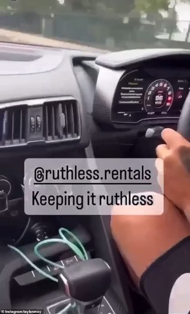 Footage posted to May's Instagram account shows a high-performance Audi being driven at almost double the speed limit in a residential area (pictured).