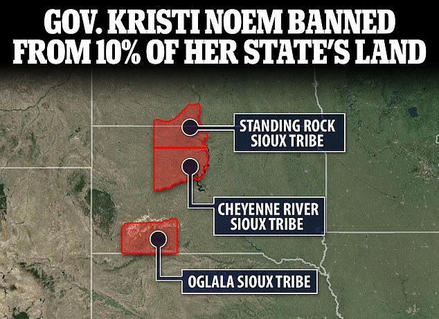 Standing Rock is the third tribal nation to ban entry onto tribal lands after the Oglala Sioux Tribe banished Noem from its reservation in February and the Cheyenne River Sioux Tribe banned her last week.