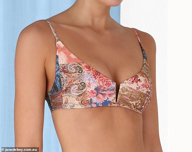 The $280 top is from the brand's Summer Swim 2023 collection and features a colorful paisley print.