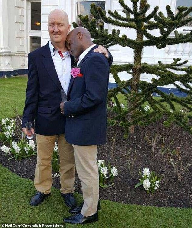 Pictured is Neil Carr (left) with his husband Valentino (right) on their wedding day in 2016.