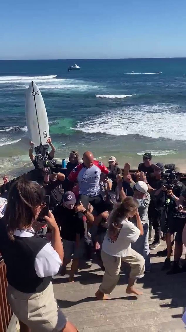 Slater presided from the beach in what will surely be his last event as a professional surfer.