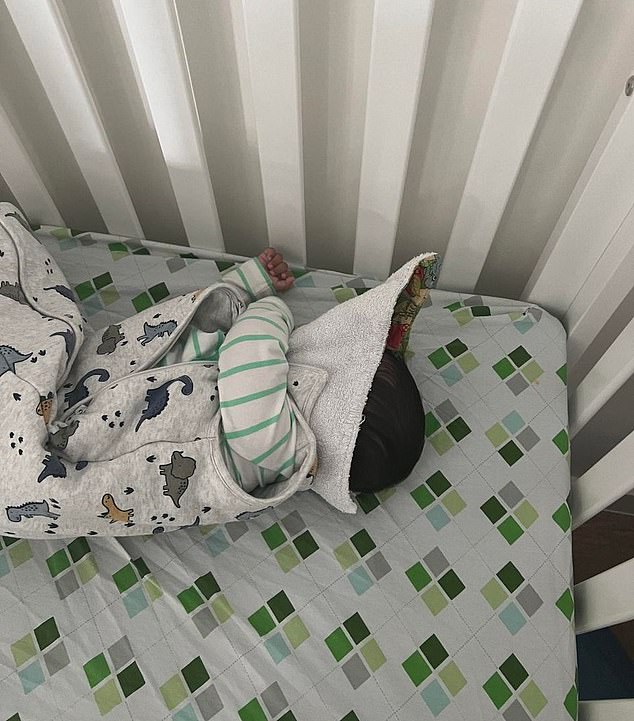 A mother of three was horrified to find her five-month-old son sleeping in a crib at his nursery in Pendle Hill, in Sydney's west, with his bib over his head.