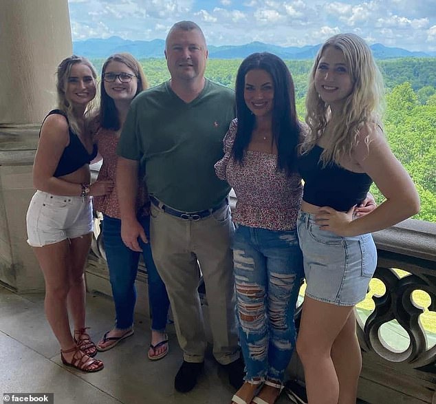 Noel (center) and his wife Misty (center right) have been accused, as well as one of their three daughters, Kasey (left), of stealing millions of dollars in taxpayer funds.