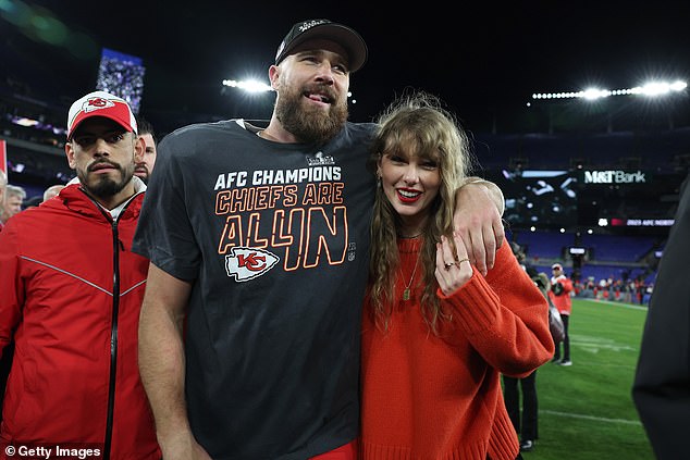 Taylor Swift and her boyfriend Travis Kelce reportedly traveled to a quaint Northern California town with her A-list partner, Gigi Hadid and Bradley Cooper;  photographed in January 2024 in Baltimore