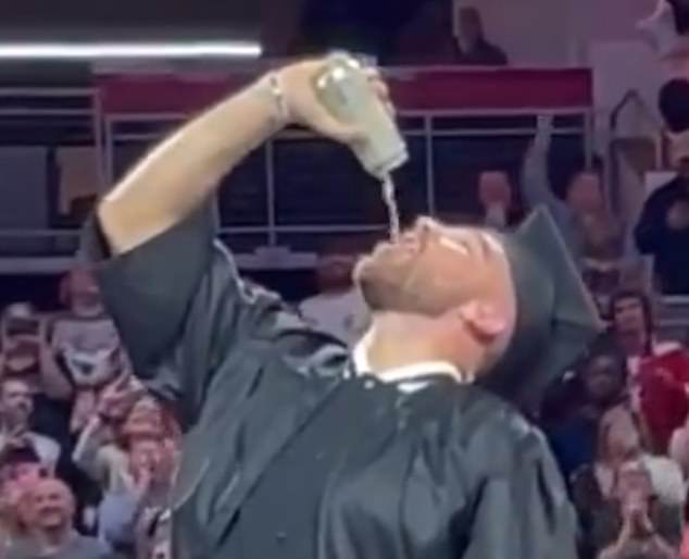 Travis Kelce finally graduated from the University of Cincinnati this week, but his chaotic onstage antics somewhat overshadowed his belated academic achievement.