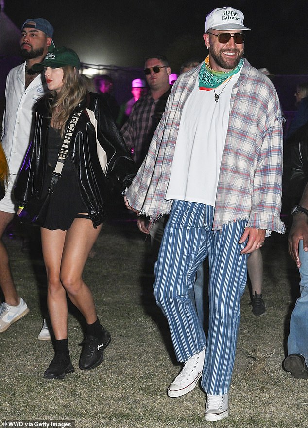 Taylor Swift sent a sweet musical message to her boyfriend, Travis Kelce, in the lyric video for her new song, So High School, by The Tortured Poets Department (pictured earlier this month at Coachella).