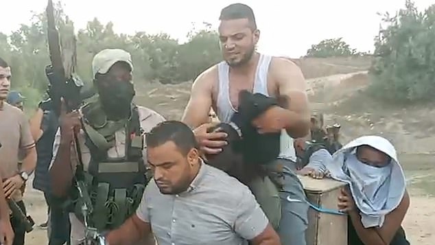 This sickening new video shows the moment Hamas takes Israeli hostage Noa Argamani and takes him to Gaza on the back of a motorcycle (pictured).
