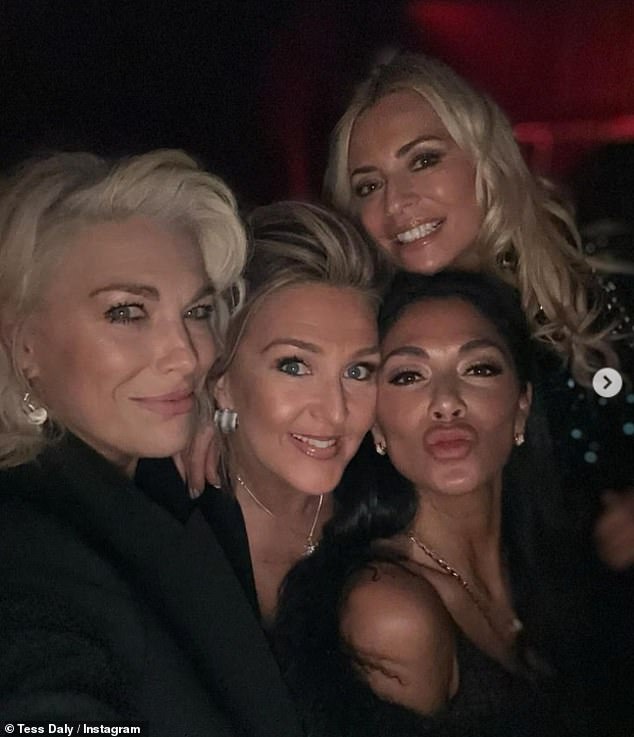 Tess Daly surprised fans as she enjoyed a night out with Hannah Waddingham, Nicole Scherzinger and West End star Mazz Murray on Wednesday.